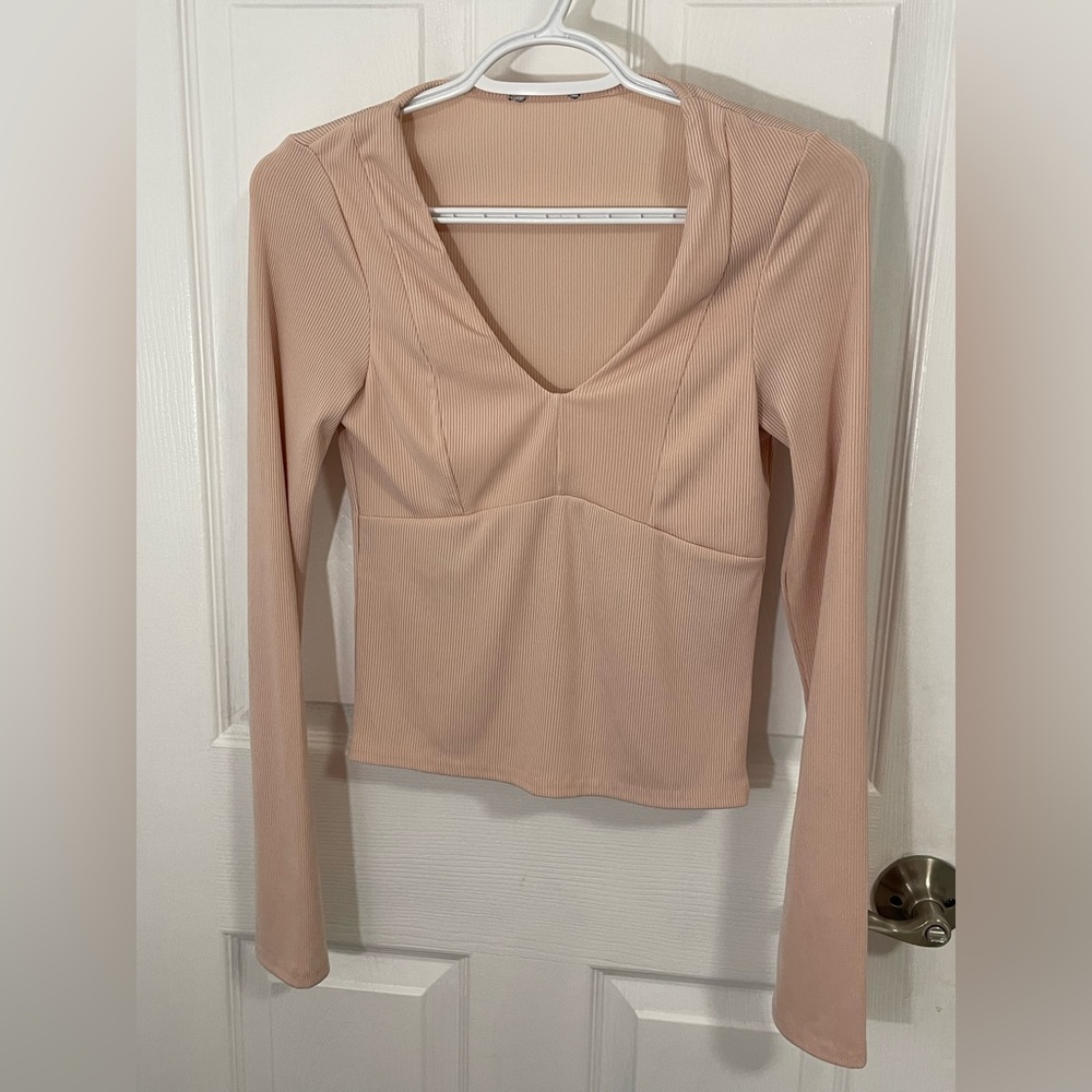 Pink Long Sleeve V Neck